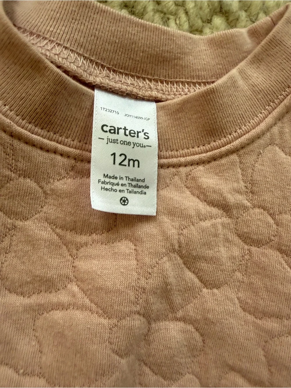Carter's Dusty Pink Quilted Long-Sleeve Baby One-Piece 12 months flower nwt